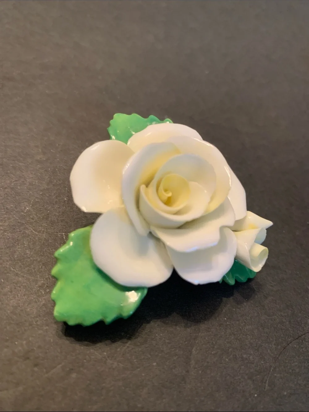 Cara China Staffordshire porcelain white rose brooch made in England